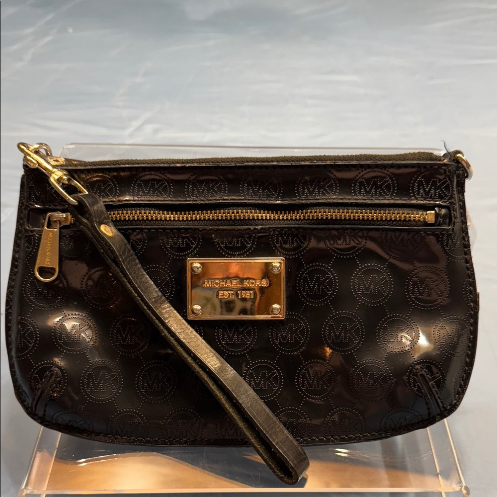 Michael Kors Monogram Wristlet with Gold Hardware
